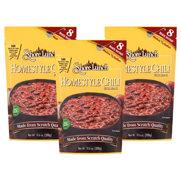 Shore Lunch Homestyle Chili Mix with Beans, Blend of Beans & Savory Spices, 8 Hearty Servings, Makes ½ Gallon of Chili Per Bag (10.6 Ounce (Pack of 3))