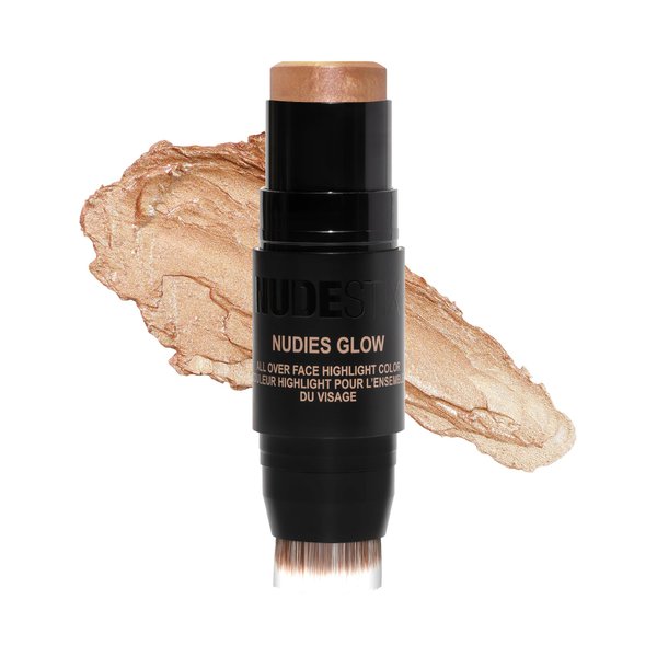 Nudestix Nudies Glow Cream Highlighter Bronze + Glow 3-in-1 All Over Face Colour for Eyes, Cheeks, Lips w/Blending Brush (Hey Honey)