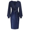 GRACE KARIN Women's Pencil Midi Dress Long Sleeve Elegant Casual Knee Length Wrap Dresses Navy L