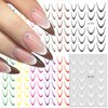 12Sheets Gradient French Line Nail Stickers, Colorful Stripes Line Transfer Decals Curved Lines Nail Art Designs Self-Adhesive Nail Tips Guides Fashion Nail Accessories Gel Polish Wraps Stencil Tools