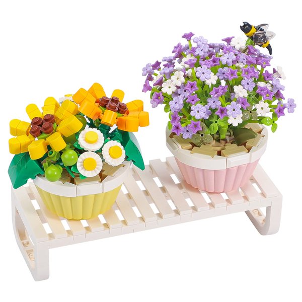 Chodia Flower Bouquet Building Block Set Mini Sunflower Bonsai Tree Toys Kits for Adults 2PCS Cute Pot Plants with Shelf Birthday Anniversary for Girlfriend Women Kids 8+ 8-12 (543 PCS)