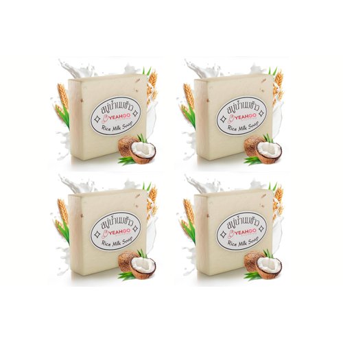 Yeahgoshopping 4 Pcs Original Rice Milk Soap Bar Thailand Jasmine Soap 60 - 65 Grams Handmade Gluta Collagen Douro Jabon Douro Real Fuentes Pourres Grade Moisturizing Organic Soap For Men Women Hand Soap, Body Bath Soap, Face Soap | Contain Coconut Oil Co