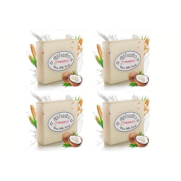 Yeahgoshopping 4 Pcs Original Rice Milk Soap Bar Thailand Jasmine Soap 60 - 65 Grams Handmade Gluta Collagen Douro Jabon Douro Real Fuentes Pourres Grade Moisturizing Organic Soap For Men Women Hand Soap, Body Bath Soap, Face Soap | Contain Coconut Oil Co