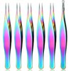6 Pieces Pointed Tweezers Ingrown Hair Tweezers Precision Needle Point Tip Tweezers Stainless Steel Tweezers for Nose Facial Hair Eyebrow Blackhead Remover (Rainbow Color)