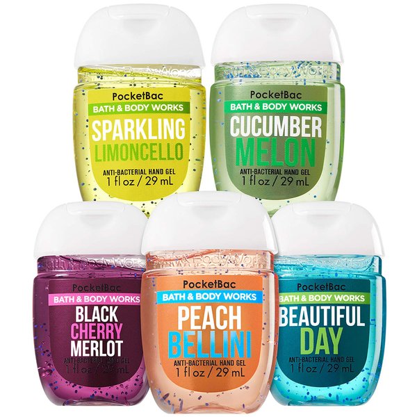 Bath and Body Works Fresh Picks 5-Pack PocketBac Hand Sanitizers (Peach Bellini, Black Cherry Merlot, Beautiful Day, Limoncello and Cucumber Melon)