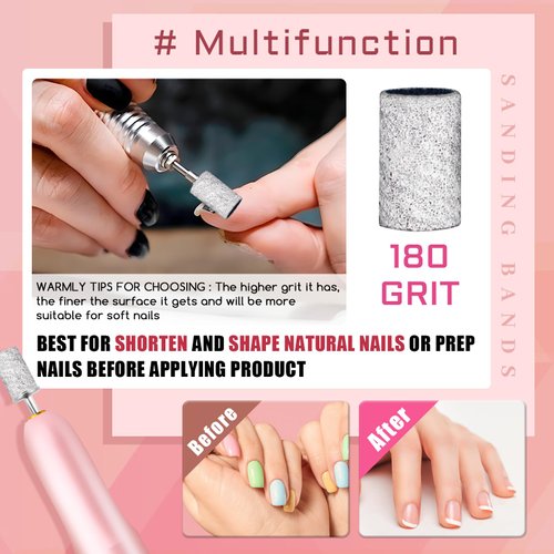 200Pcs Nails Sanding Band, 180 Grit Zebra Sanding Band for Nail Drill Fine Grit Sanding Bands with 3/32” Nail Sanding Bit for Natural, Gel Nail, Sand Band 180 Grit Set for Manicure & Pedicure