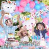 HJINGY Cat Birthday Party Supplies, Cat Birthday Party Decorations for Girls/Boys with Cat Balloons, Cat Backdrop, Tablecloth, Cat Birthday Banner, Cake Toppers, Cat Party Plates Napkins etc