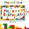 Ledander Birthday Banner Backdrop for Kids - 71 * 43in Happy Birthday Photography Background Party Decorations for Boys Girls, Building Blocks Theme Birthday Hanging Decoration Party Supplies (White)