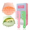 DUAIU Comb Set, 2 Pcs Wide Tooth Comb and 2 Pcs Scalp Massager Hair Growth, Soft Silicone Bristles Shampoo Brush, Detangling Comb and Scalp Scrubber for Curly Long Wet Dry Styling Hair (Pink & Green)