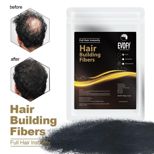 Evofy Hair Fiber Refill bag, for Thinning Hair & Bald spots, Hair Building Fibers, Natural and Undetectable, Instantly Thicker Fuller Hair in 30 Sec, Hair Powder for Women & Men (Dark Brown) 100g