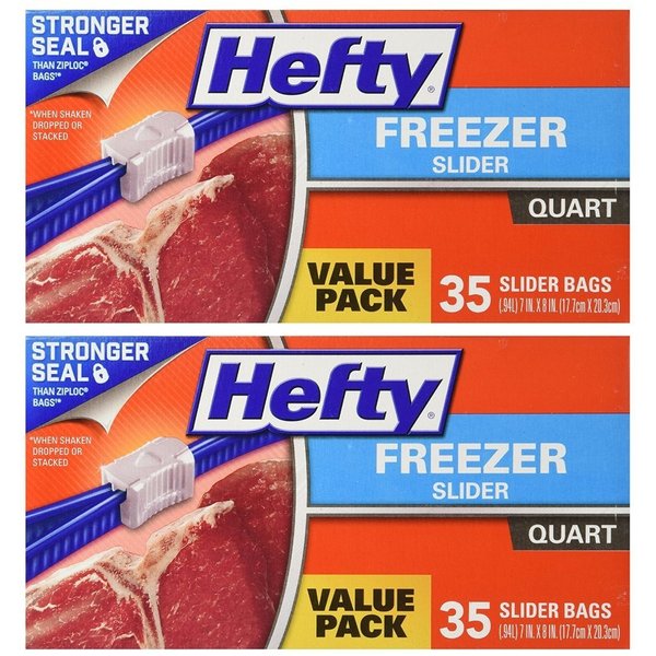 Hefty Slider Freezer Bags, Quart, 70 Count (2 X 35 Count Boxes)