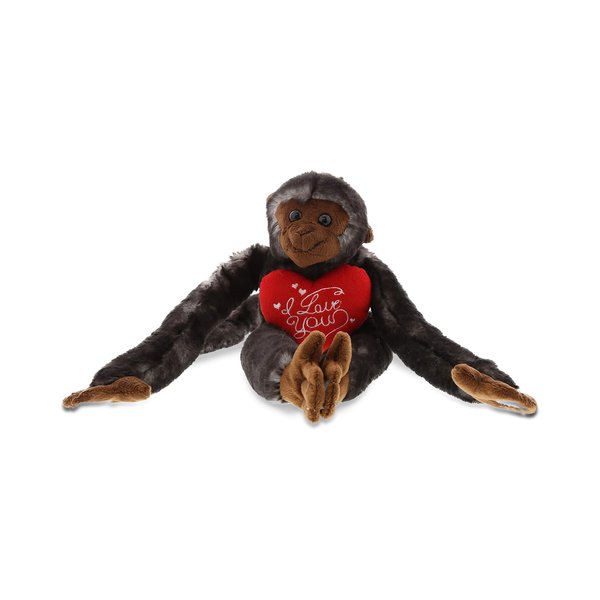 DolliBu I Love You Valentine Plush Long Arm Hanging Black Capuchin Monkey - Cute Stuffed Animal with Red Heart Name Personalization Gift for Valentines Day, Birthday, Anniversary, Romantic - 12.5 Inch