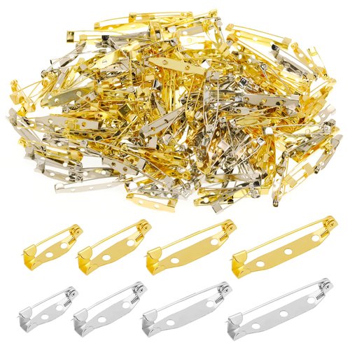 240pcs Bar Pins Brooch Pin Backs for Jewelry Making, Heliltd Metal Brooch Safety Pin Clasps 4 Sizes Tone Bar Pin Backs for Badge Crafts Making Corsage Name Tags Jewelry DIY Crafting Sewing Fabric