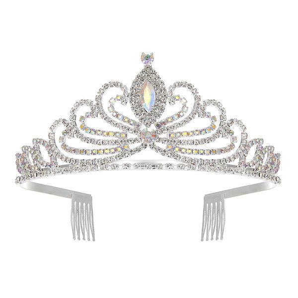 SWEETV Girls Princess Tiara, Birthday Tiara Comb for Kids, Multicolored Crystal Crown for Flower Girls, Costume Headpiece Wedding Prom Party Dressup Accessories