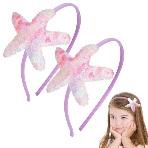 Geosoo Starfish Headband Laser Mermaid Hair Band for Women Girls Lavender Glitter Sea Star Hairbands Head Wear Gifts Birthday Baby Shower Cosplay Party Hair Accessories Decoration
