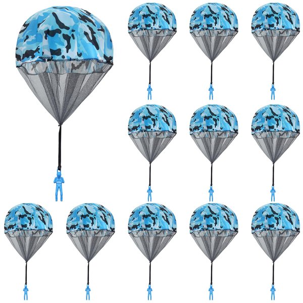 Catcan 12 Pcs Parachute Toy, Camo Blue Parachute Men Toy Tangle Free Throwing Hand Throw Outdoor Flying Gifts Paratrooper Toy No Battery nor Assembly Required (Blue)