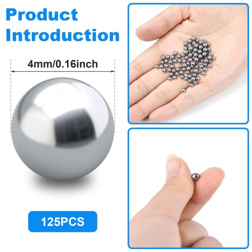 PAGOW 125PCS Paint Mixing Balls Nail Polish 316 Stainless Steel Bearing Balls, 4mm/apr. 0.16”