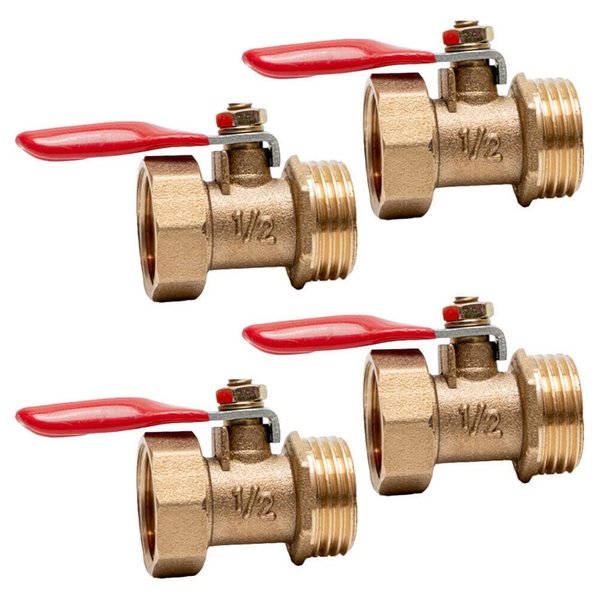 4PCS 1/2" Male Female NPT Brass Ball Valve Water Moisture Air Drain Shut Off