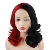 Meiyite Hair Wavy Shoulder Length 16inch Half Black Half Red Mix Half Hand Tied Realistic Synthetic Lace Front Wigs