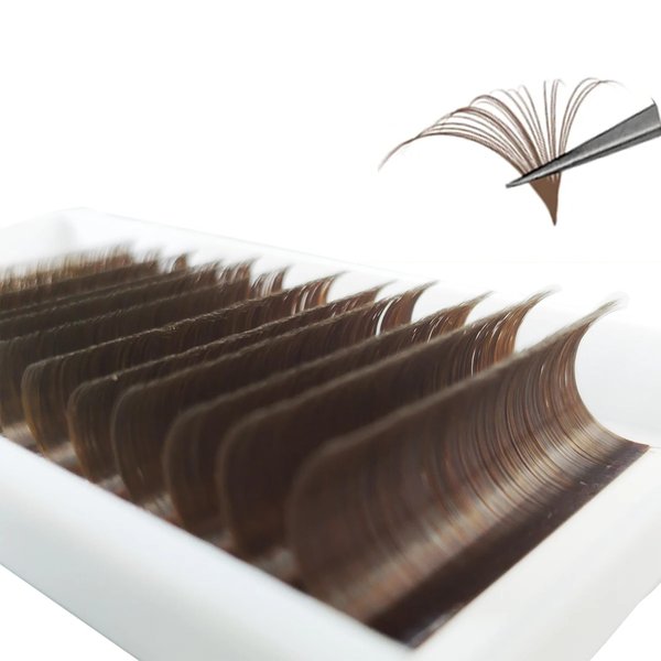 Dark Brown D Curl Easy fan Eyelash Extension 8-14mm Mixed Tray Brown Color Blooming Eyelash Extension Volume