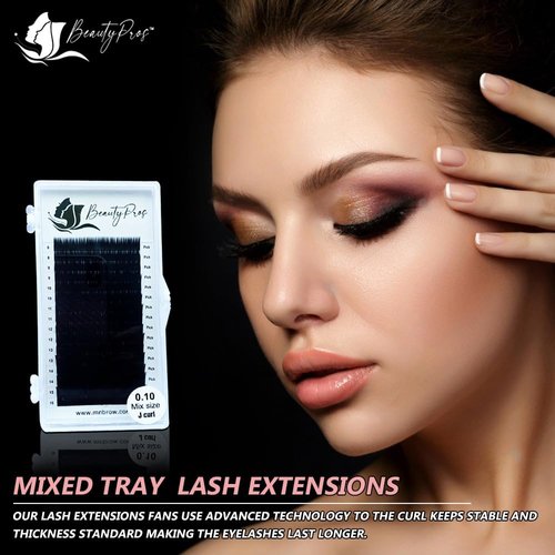 BeautyPros Professional Eyelash Extension Kit – Curl B,C,D,J & M - Volume Lash Extensions - Eyelash Extensions Supplies Mix Tray (8-16mm) - 0.03,0.05,0.07,0.015, 0.20mm Thickness -Black (C-Curl - 0.15mm)