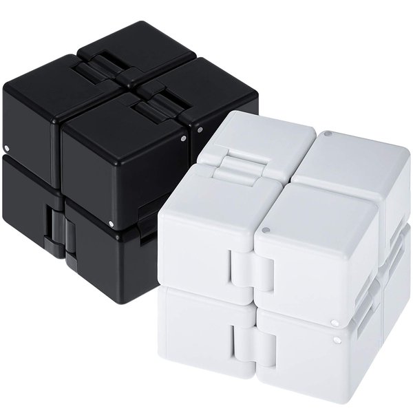 2 Packs Cube Toys Blocks, Mini Desk Toy Stress Cube Relief Toys, Cube ADHD Desk Toy for Adults, Sensory Toys for Autistic (Plastic,Black, White)
