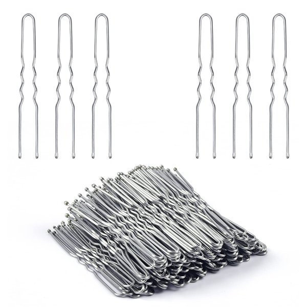 U Shaped Hair Pins, IKOCO 2.4 inch Bun Pins Silver Hair Pins for Women with Storage Box