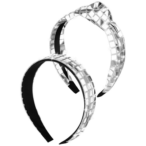 Hoteam 2 Pcs Disco Headband 70s Retro Silver Headband Glitter Knotted Disco Headwear Wide Disco Headpiece Disco Party Decorations for Women Hair Accessories Birthday New Years Eve Supplies