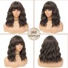BEAUTIFA Brown Wig with Bangs for Women 14 Inch Shoulder Length Short Bob Wavy Curly Wig Natural Brown Wig Heat Resistant Synthetic Wigs