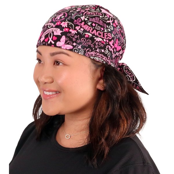 Sparkling EARTH Pink Ribbon Collage on Black (Breast Cancer Awareness) Skull Cap Doo Rags Do Rag Durag Headwrap SKULLIES - Made in The USA!