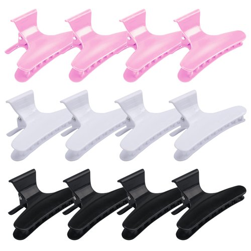 BAHABY Hair Clips for Styling Sectioning 12 Pack Black White Pink Butterfly Clamps Hair Claw Clips Pro Salon Hair Clips for Styling, Sectioning, Cutting and Coloring