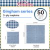 Gatherfun Disposable Paper Napkins Blue and White Gingham for Dinner Picnic and Parties (Pack of 50)