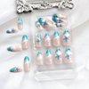 Medium Press on Nails Almond Shaped Fake Nails Blue French Tips Acrylic Nails Summer False Nails with the Sea and Starfish Designs Glue on Nails Full Cover Artificial Nails for Women and Girls 24PCS