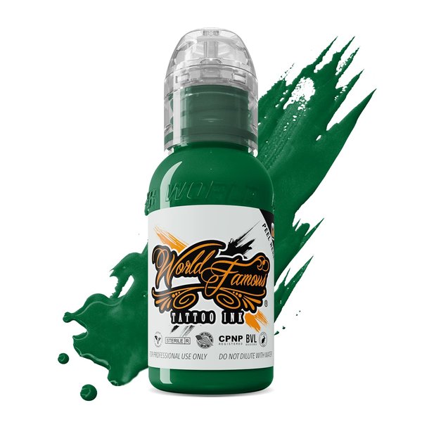 World Famous Green Tattoo Ink, Vegan and Professional Ink, Made in USA, Deep Green, 1 oz
