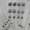 Foccna Press on Nails,Luxury Glitter Silver Fake toenails Acrylic Foot False Nails Rhinestone Design 24pcs