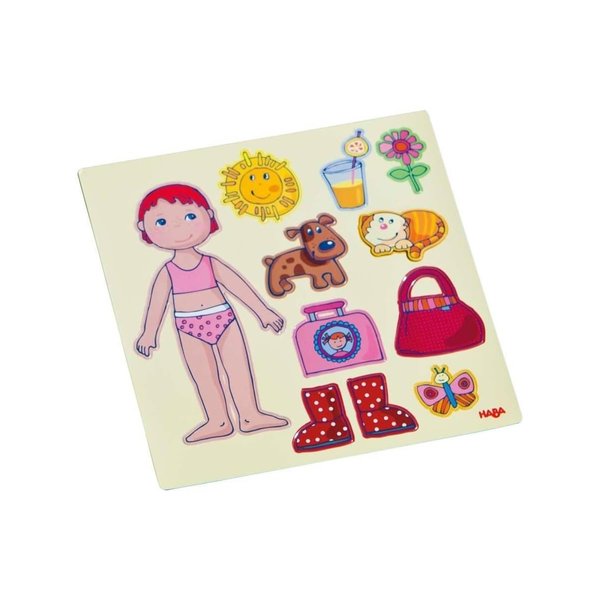 HABA Dress-Up Doll Lilli Magnetic Game Box - 54 Magnet Pieces in a Sturdy Metal Tin - Great Magnetic Travel Game
