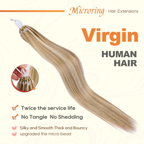 DIYOMO Microlink Hair Extensions - Human Hair,Brown To Caramel Blonde Micro link Hair Extensions Human Hair 18inch Microlink Hair Extensions,Microlink Hair 30G/Pack