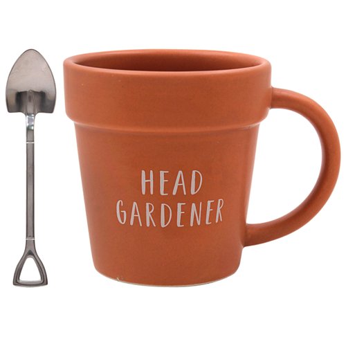The Leonardo Collection Head Gardener Mug & Spoon Green Fingers, Tea and Coffee Mugs for Hot Drinks | Fine China Printed Mugs for Kitchen & Home | Reusable Ceramic Cups for Every Occasion