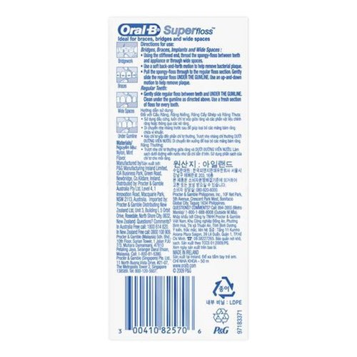 Oral-B Super Floss Mint Dental Floss Pre-Cut Strands 50 ea (Pack of 18)