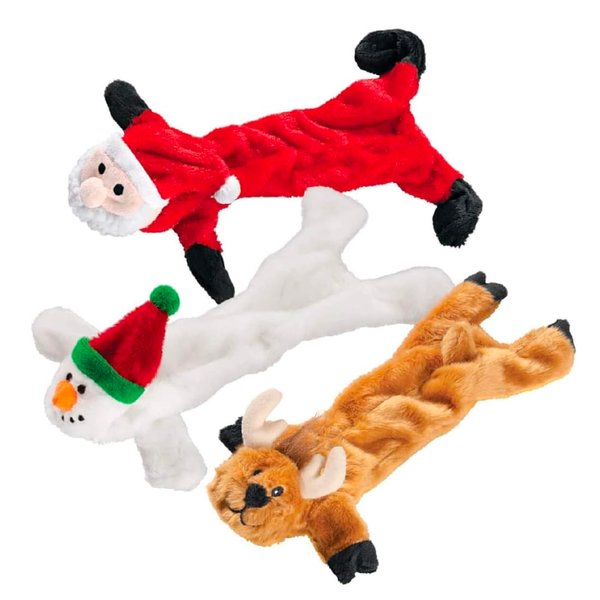 Trenton Gifts Stuffing Free Holiday Dog Toys - Set of 3. Santa, Snowman, Reindeer. Durable and Squeaky Pet Toys for Festive Playtime