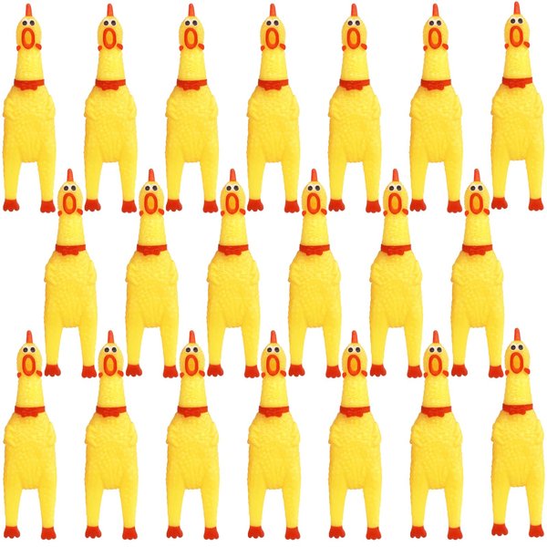 Zddaoole 20 Pcs Rubber Chicken,Screaming Chicken,Squeeze Chicken,Yellow Rubber Squaking Dog Toys,Prank Novelty Noise Toy