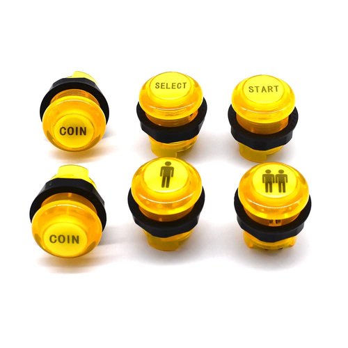Arcity 6 Pcs/Lot 28mm Arcade LED Push Buttons Illuminated Player 1P 2P Coin Start Select Lit Yellow with Microswitch for Arcade Machine Games Console Parts 5V