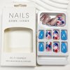 Blue Flower Press on Nails Short Oval Fake Nails with Nail Glue Natural Fit False Nails with Colorful Floral Glue on Nails Glossy Acrylic Nails Cute Spring Stick on Nails for Women Manicure 24Pcs