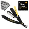 Professional Barber Straight Edge Razor - Salon Quality Cut Throat Shavette, Straight Razor Blade for Barber, Matte Black Straight Razor-160-10048PHBG- (Plain Handle Black And Gold)