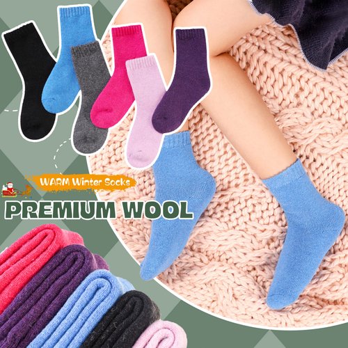 DoSmart Children's Winter Warm Wool Solid Color Socks Kids Boy Girls Thermal Crew Socks 6 Pairs(Solid Color,8-12 Years)