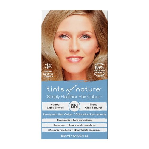 Tints of Nature 8N Natural Light Blonde Permanent Hair Dye, Nourishes Hair and Covers Greys, Ammonia-Free, 130ml