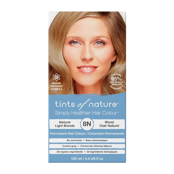 Tints of Nature 8N Natural Light Blonde Permanent Hair Dye, Nourishes Hair and Covers Greys, Ammonia-Free, 130ml
