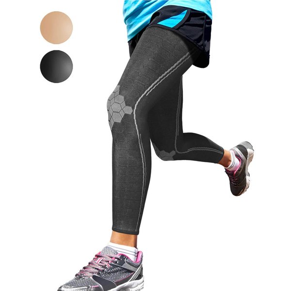 Sparthos Full Leg Compression Sleeves - Brace for Calf, Knee and Thigh, Recovery, Support Pain Relief for Sports Shin Splint Arthritis Patella MCL Acl Tendon - Anti Slip - Mens and Womens (Black-L)