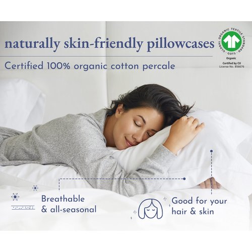 California Design Den 100% Organic Cotton Pillow Cases Queen/Standard Set of 2, Authentic GOTS Certified, Soft & Cooling Percale Weave Cotton Pillowcases (Bright White)