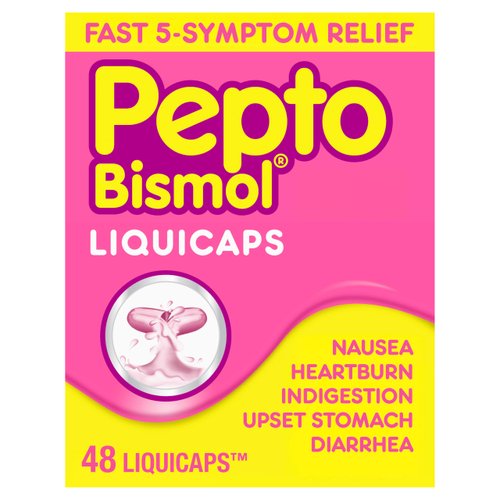 Pepto Bismol Liquicaps, Upset Stomach Relief, Bismuth Subsalicylate, Multi-Symptom Relief of Gas, Nausea, Heartburn, Indigestion, Upset Stomach, Diarrhea, 48 Liquicaps